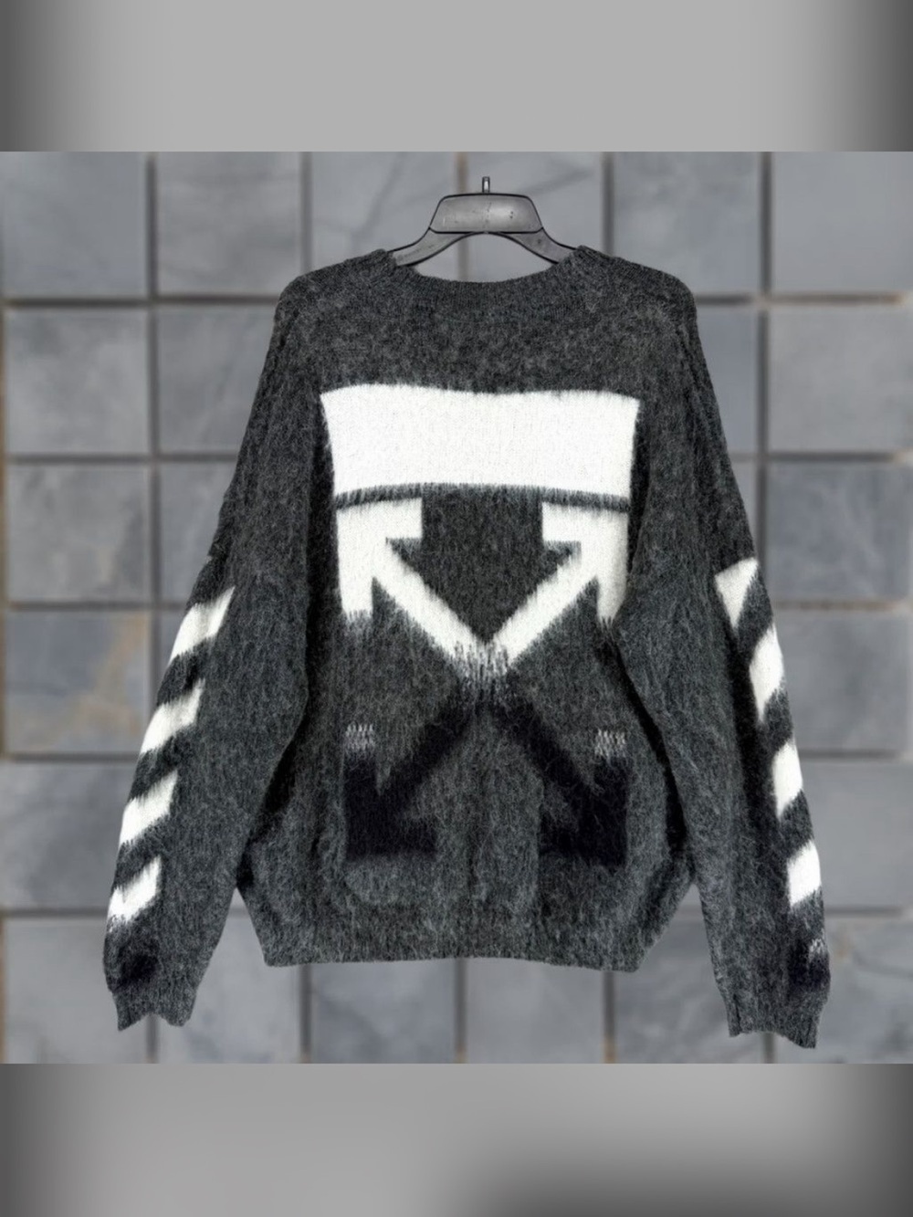 Off-White Black and White Arrow Mohair Crewneck Sweater